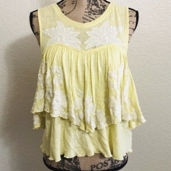 ❣️HP❣️Free People Yellow Cold Shoulder Floral Flowy Spring Top. Sz:XS - Picture 2 of 7